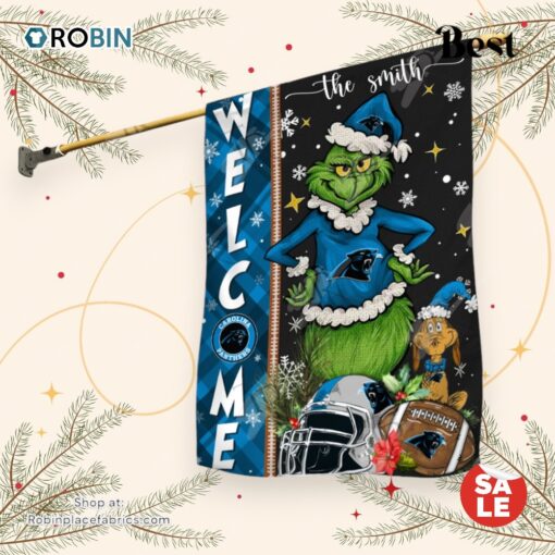 NFL Carolina Panthers Football Grinch Welcome Christmas Garden Flag   Custom Name