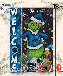 NFL Carolina Panthers Football Grinch Welcome Christmas Garden Flag   Custom Name