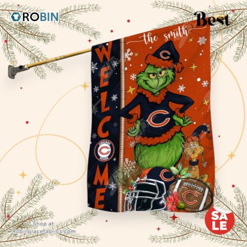 NFL Chicago Bears Football Grinch Welcome Christmas Garden Flag   Custom Name
