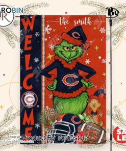 NFL Chicago Bears Football Grinch Welcome Christmas Garden Flag   Custom Name