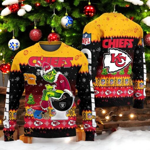 NFL Chiefs & Grinch Collab Ultimate Ugly Christmas Sweater, Perfect Football Fan Gift