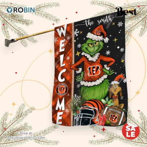 NFL Cincinnati Bengals Football Grinch Welcome Christmas Garden Flag   Custom Name