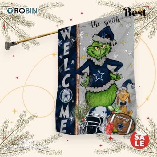 NFL Dallas Cowboys Football Grinch Welcome Christmas Garden Flag   Custom Name