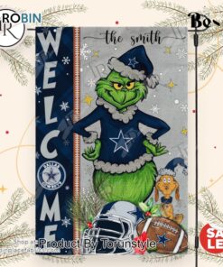 NFL Dallas Cowboys Football Grinch Welcome Christmas Garden Flag   Custom Name