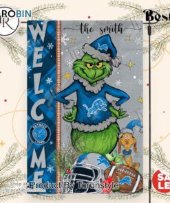 NFL Detroit Lions Football Grinch Welcome Christmas Garden Flag   Custom Name