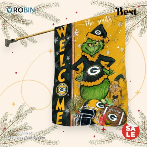 NFL Green Bay Packers Football Grinch Welcome Christmas Garden Flag   Custom Name
