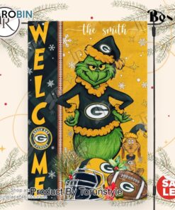 NFL Green Bay Packers Football Grinch Welcome Christmas Garden Flag   Custom Name