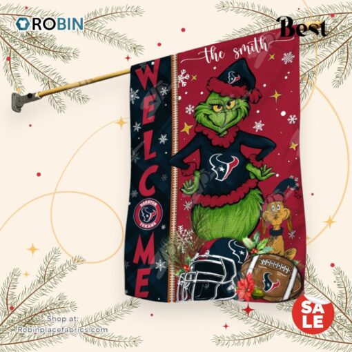NFL Houston Texans Football Grinch Welcome Christmas Garden Flag   Custom Name