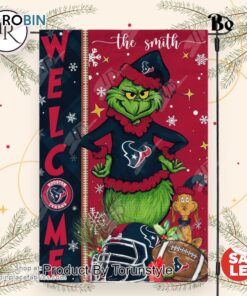 NFL Houston Texans Football Grinch Welcome Christmas Garden Flag   Custom Name