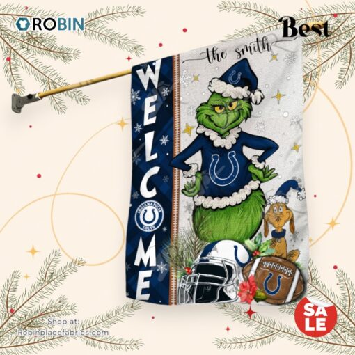 NFL Indianapolis Colts Football Grinch Welcome Christmas Garden Flag   Custom Name