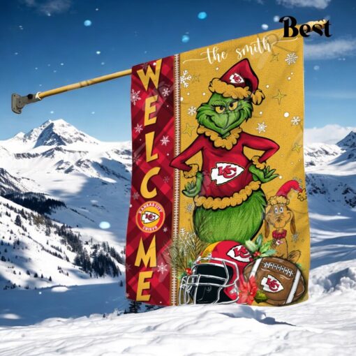 NFL Kansas City Chiefs Football Grinch Welcome Christmas Garden Flag   Custom Name