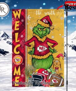 NFL Kansas City Chiefs Football Grinch Welcome Christmas Garden Flag   Custom Name