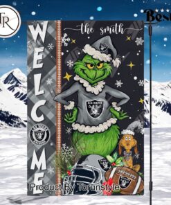 NFL Las Vegas Raiders Football Grinch Welcome Christmas Garden Flag   Custom Name