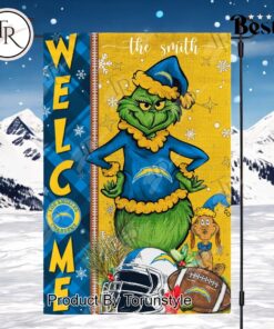 NFL Los Angeles Chargers Football Grinch Welcome Christmas Garden Flag   Custom Name