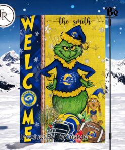 NFL Los Angeles Rams Football Grinch Welcome Christmas Garden Flag   Custom Name