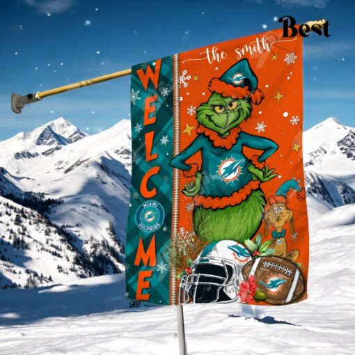 NFL Miami Dolphins Football Grinch Welcome Christmas Garden Flag   Custom Name