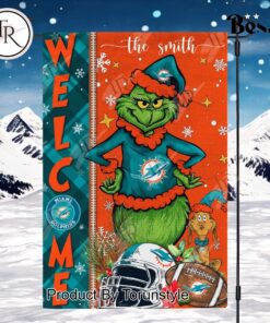 NFL Miami Dolphins Football Grinch Welcome Christmas Garden Flag   Custom Name