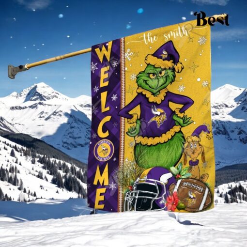 NFL Minnesota Vikings Football Grinch Welcome Christmas Garden Flag   Custom Name