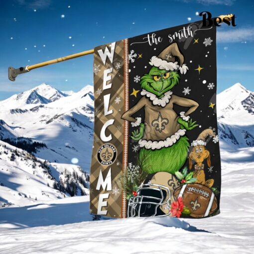 NFL New Orleans Saints Football Grinch Welcome Christmas Garden Flag   Custom Name