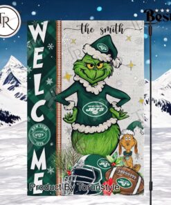 NFL New York Jets Football Grinch Welcome Christmas Garden Flag   Custom Name NFL New York Jets Football Grinch Welcome Christmas Garden Flag   Custom Name