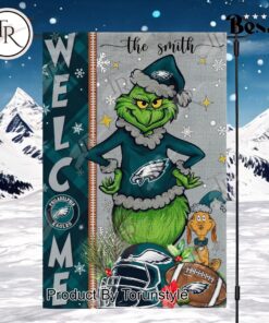 NFL Philadelphia Eagles Football Grinch Welcome Christmas Garden Flag   Custom Name NFL Philadelphia Eagles Football Grinch Welcome Christmas Garden Flag   Custom Name