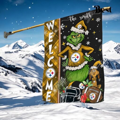 NFL Pittsburgh Steelers Football Grinch Welcome Christmas Garden Flag   Custom Name