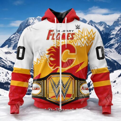 NHL Calgary Flames Special WWE Design Hoodie, Sweatshirt, Shirt