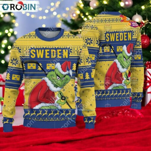 Norway Ice Hockey Team Grinch Hockey Stick Ugly Christmas Sweater