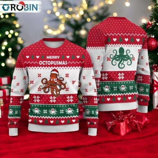 Octopus Santa Hat Ugly Christmas Sweater