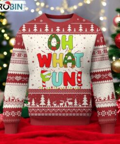 Oh What Fun Xmas Candy Cane Ugly Christmas Sweater
