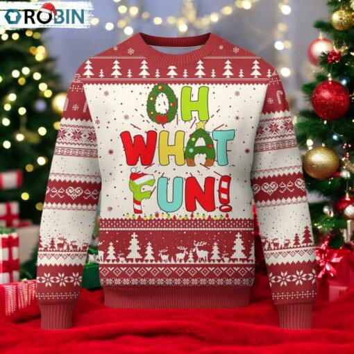 Oh What Fun Xmas Candy Cane Ugly Christmas Sweater