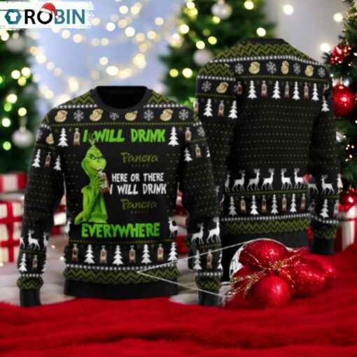 Panera Bread Grinch Will Drink Everywhere Ugly Sweater
