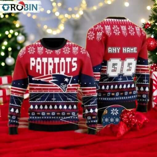 Patriots Logo New England Football Team Xmas Gift Ugly Christmas Sweater Custom Funny