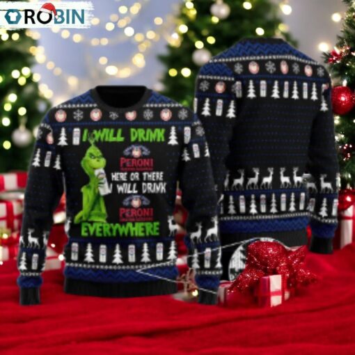 Peroni Grinch Will Drink Everywhere Ugly Sweater