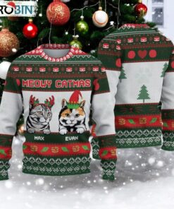 Personalized Cat Meowy Catmas Ugly Christmas Sweater