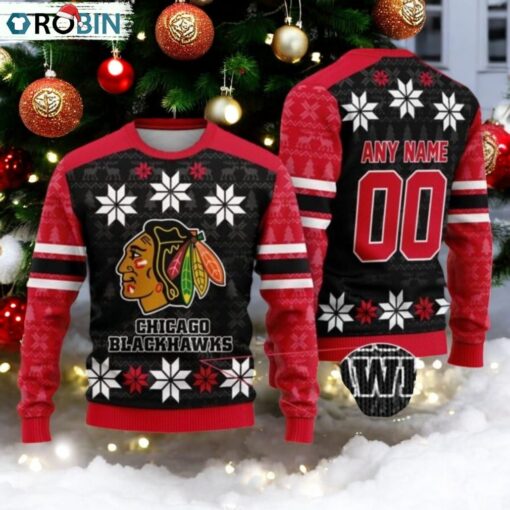 Personalized Chicago Blackhawks Ugly Sweater For Christmas