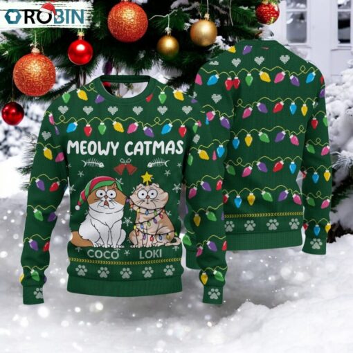 Personalized Meowy Catmas Ugly Xmas Pattern Sweater