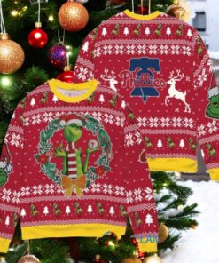 Philadelphia Phillies x Grinch Dr. Seuss How the Grinch Stole Christmas MLB with World Series Trophy Ugly Christmas Sweater Red