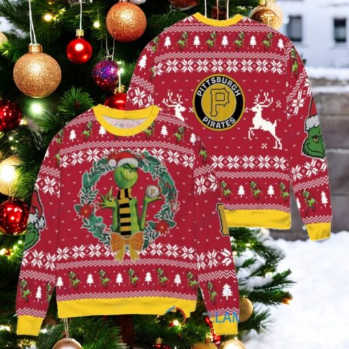 Pittsburgh Pirates x Grinch Dr. Seuss How the Grinch Stole Christmas MLB with World Series Trophy Ugly Christmas Sweater Red