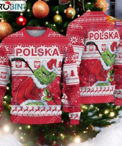 Poland Ice Hockey Team Grinch Hockey Stick Ugly Christmas Sweater