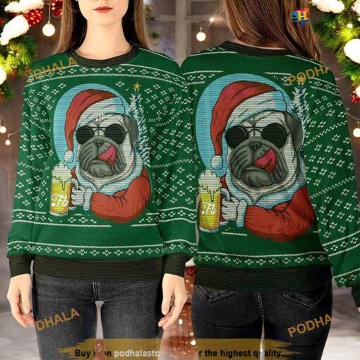 Pug Santa and Beer 3D Sweater