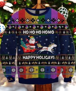 Rainbow Unicorn Hohoho Homo Ugly Christmas Sweater, Sweatshirt, Friends Christmas Sweater, Sweatshirt
