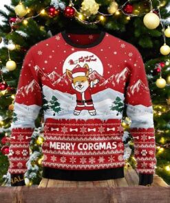 Red Christmas Corgi Merry Corgmas 3D Ugly Christmas Sweater, Sweatshirt