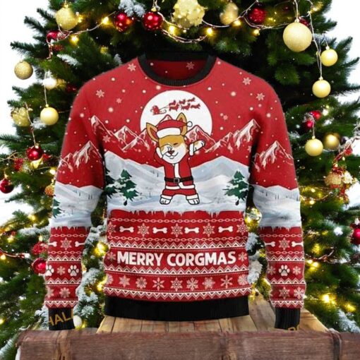 Red Christmas Corgi Merry Corgmas 3D Ugly Christmas Sweater, Sweatshirt