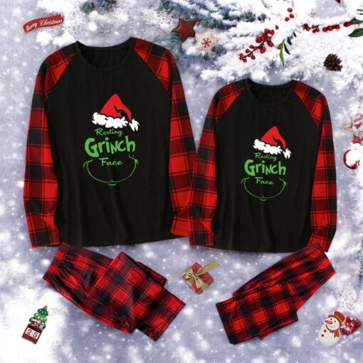 Resting Grinch Face Family Christmas Pajama Sets