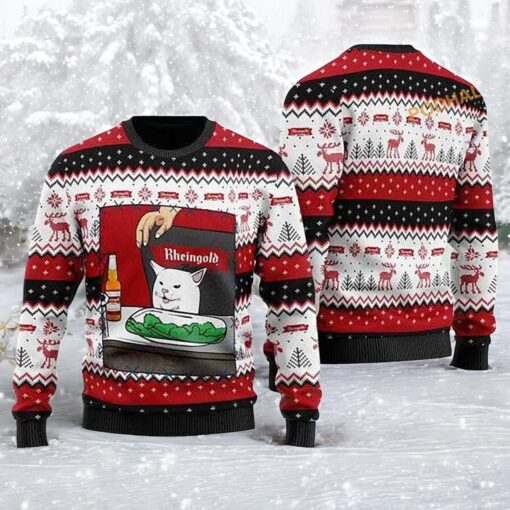 Rheingold Beer Cat Meme Ugly Christmas 3D Sweater, Friends Christmas Sweater