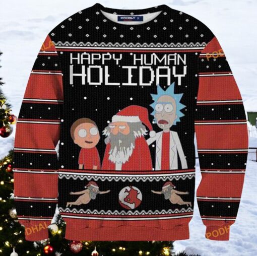 Rick And Morty Happy Human Holiday 3D Sweater, Funny Sweater