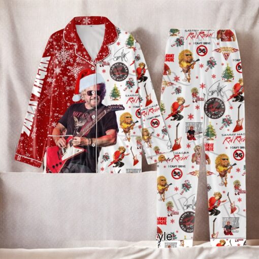Sammy Hagar Red Rocker Christmas Button Down Pajamas Set