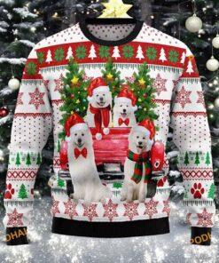 Samoyed Red Truck Ugly Christmas Sweater, Great Gift For Christmas
