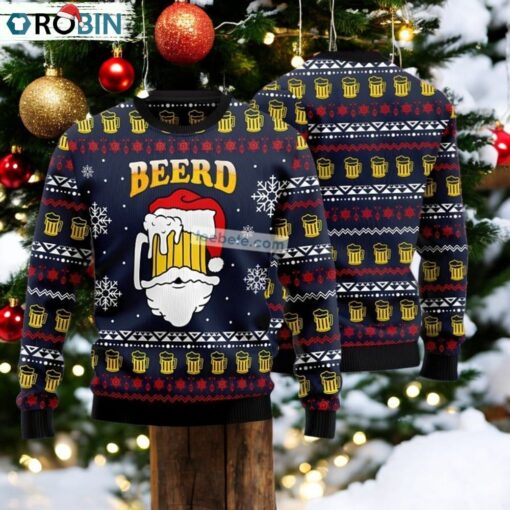 Santa Beerd Cup Blue Ugly Xmas Sweater